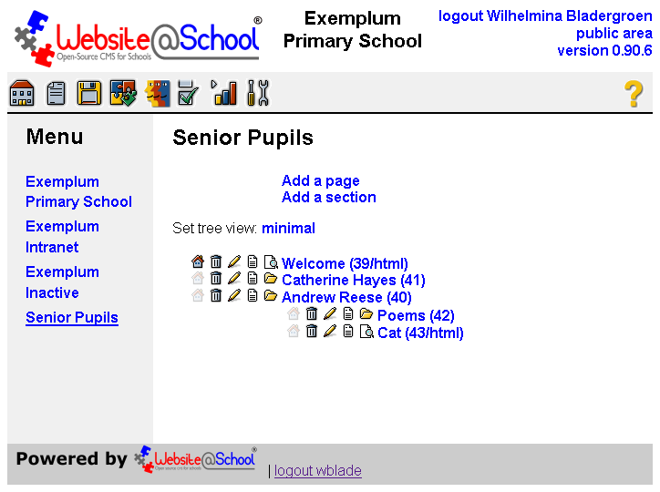 [ Page Manager: Seniors. Tree view expanded ]