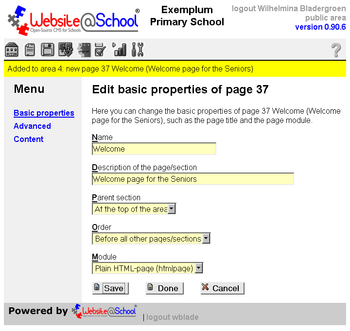 [ Edit basic properties of page n, entry fields ]